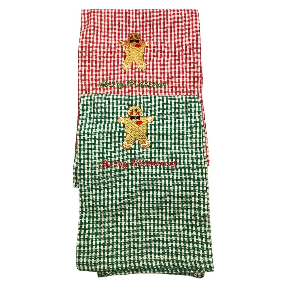 Set of 7 NOS Target Christmas Embroidered Towels Santa Red Green Cotton NWT
